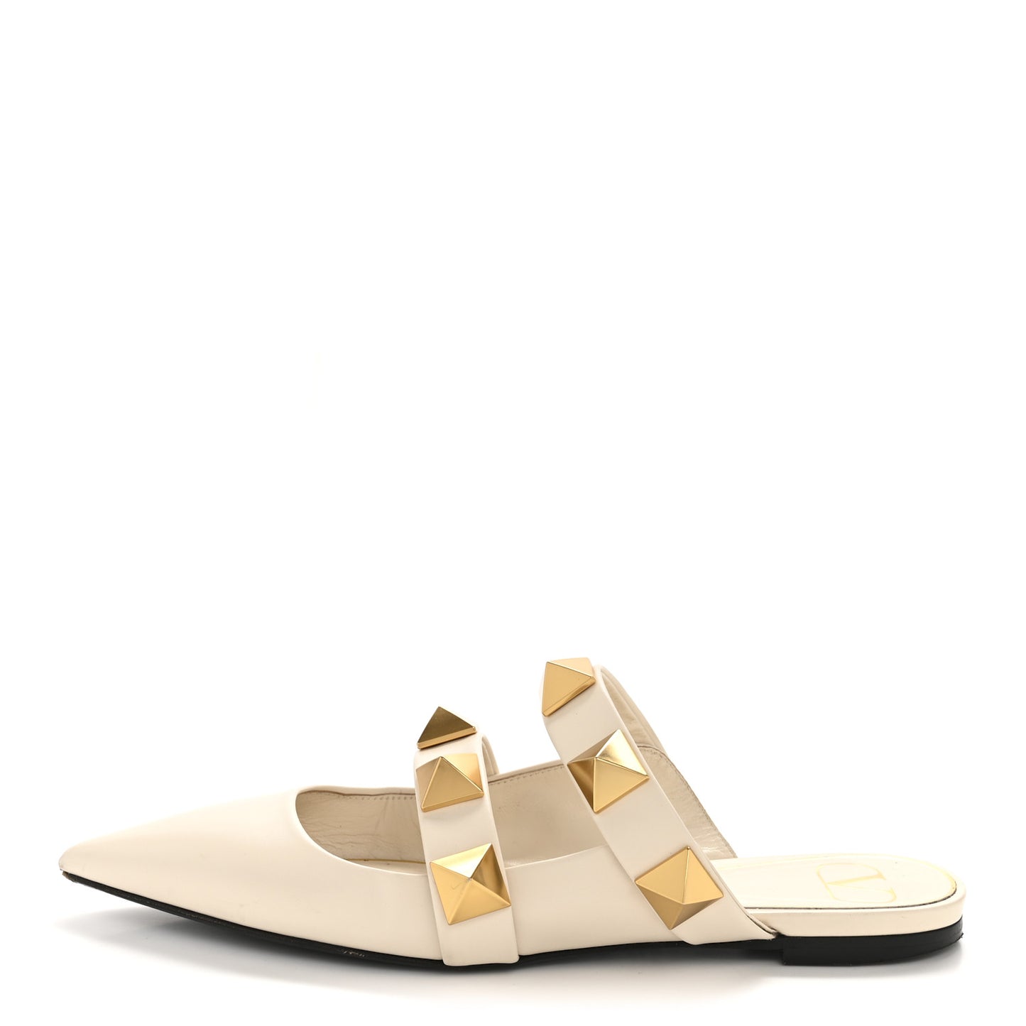 Calfskin Roman Stud Flat Mules 36.5 Light Ivory