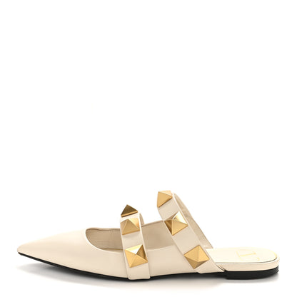 Valentino Garavani Calfskin Roman Stud Flat Mules 36.5 Light Ivory 1 of 12