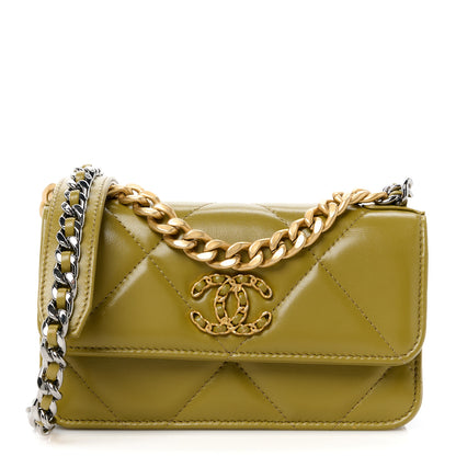 Chanel Lambskin Quilted Chanel 19 Flap Phone Holder With Chain Green 1 of 12