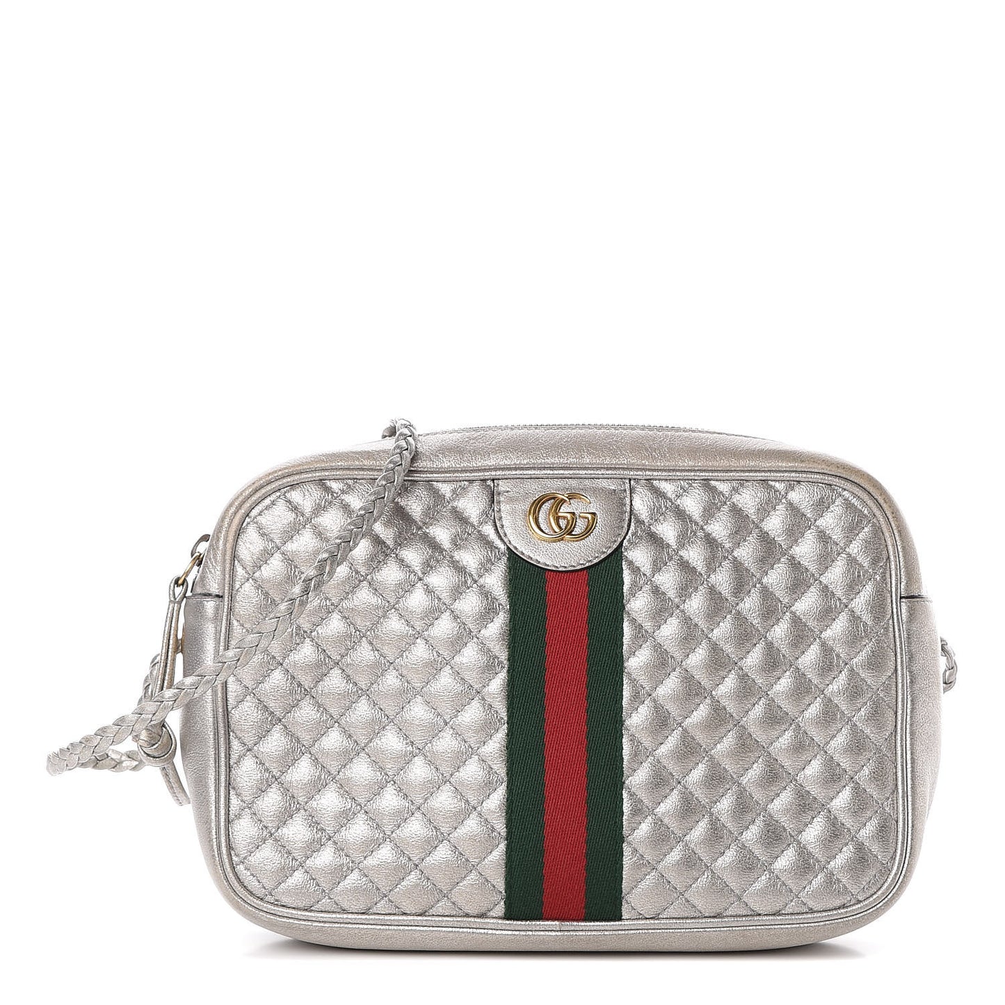 Laminated Nappa Web Trapuntata Small GG Shoulder Bag Argento