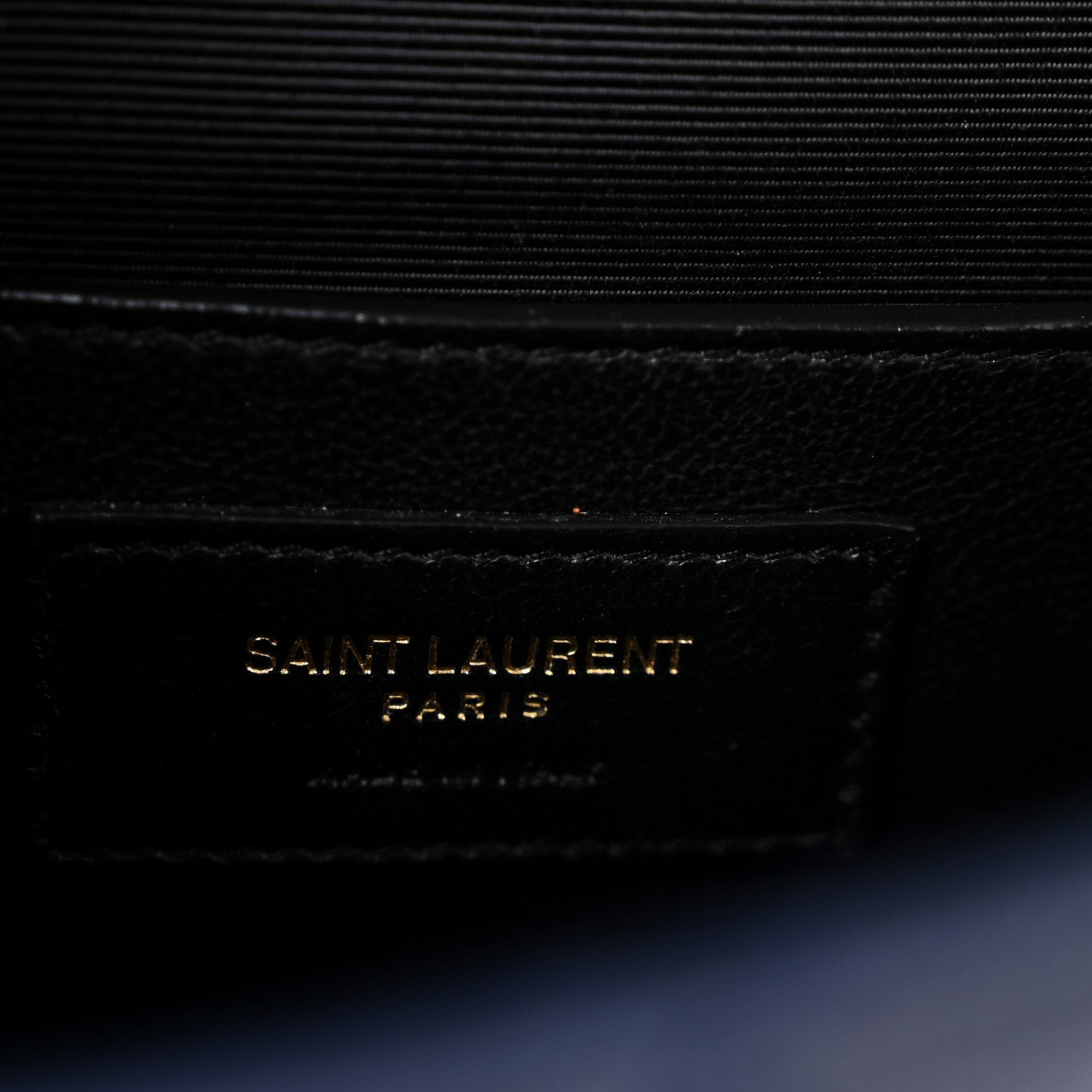 Saint Laurent Grain De Poudre Textured Mixed Matelasse Triquilt Small Monogram Satchel Blue Charron 6 of 14