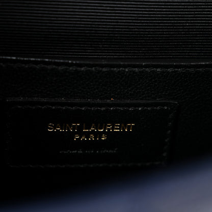 Saint Laurent Grain De Poudre Textured Mixed Matelasse Triquilt Small Monogram Satchel Blue Charron 6 of 14