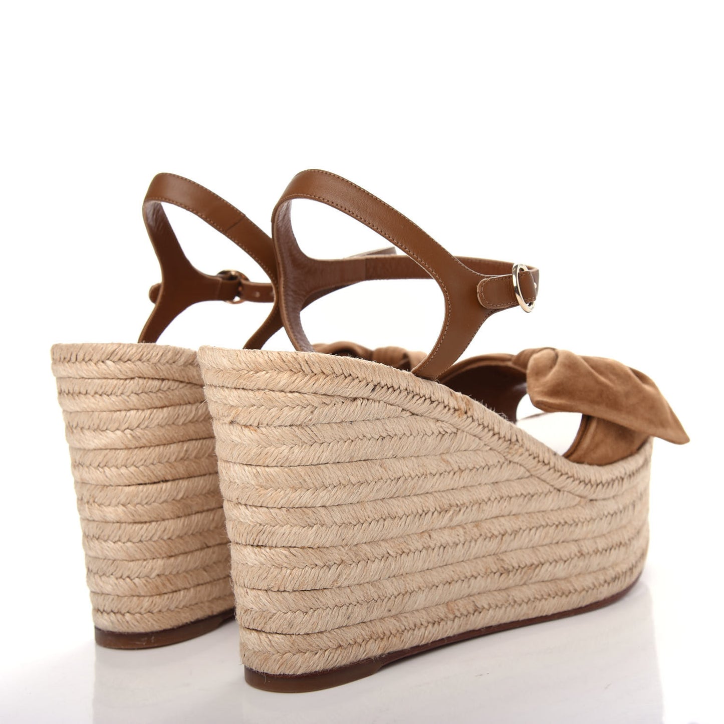Suede Calfskin Tropical Bow Espadrille Platform Wedge Sandals 42 Brown