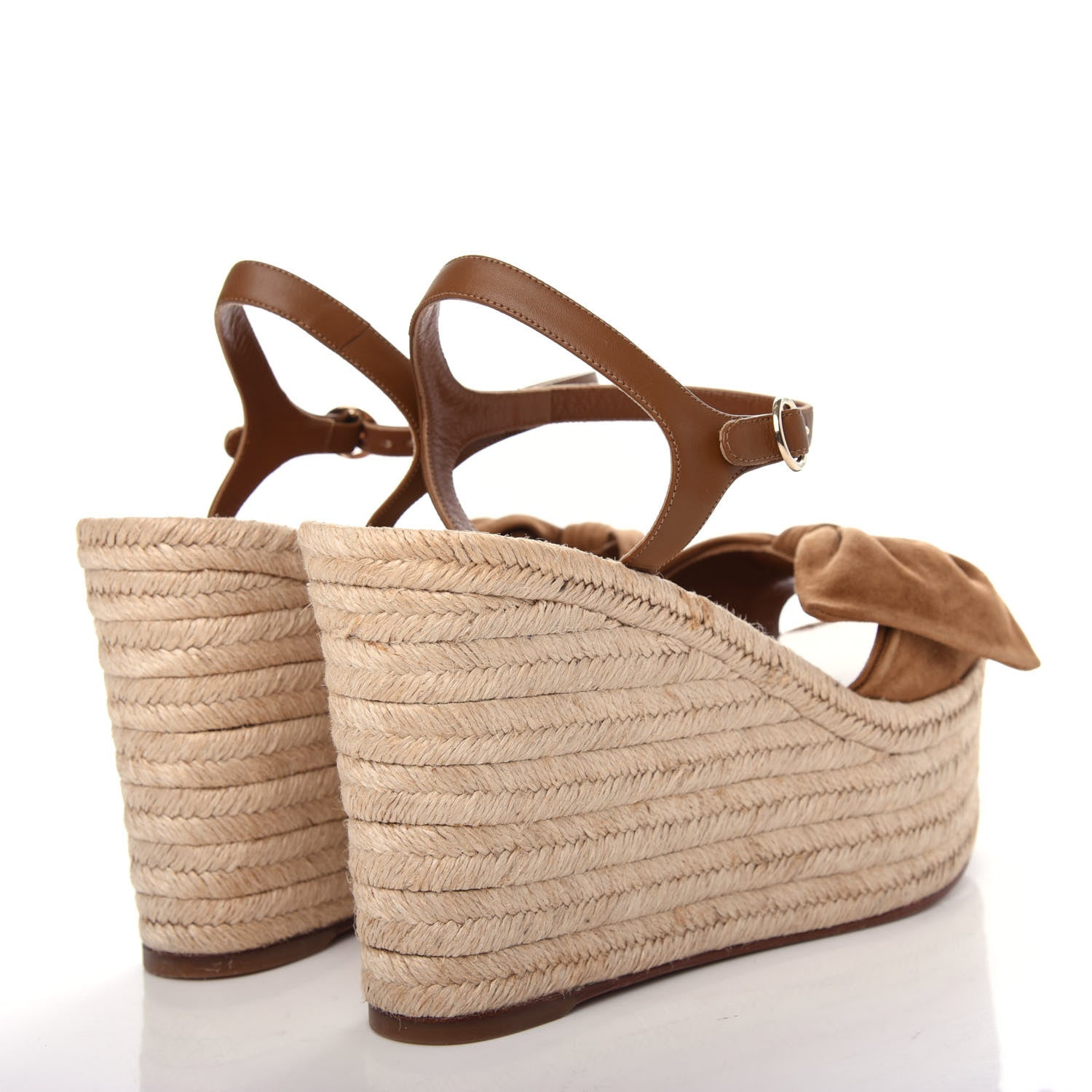Valentino Garavani Suede Calfskin Tropical Bow Espadrille Platform Wedge Sandals 42 Brown 4 of 10