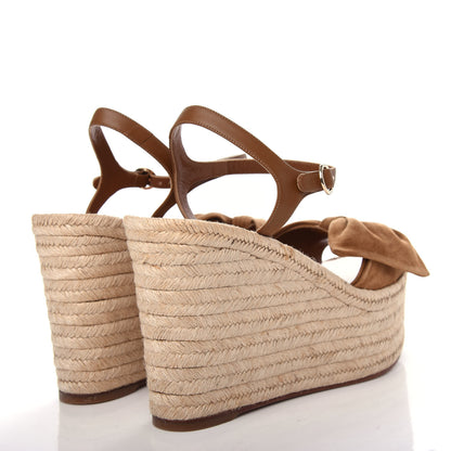 Valentino Garavani Suede Calfskin Tropical Bow Espadrille Platform Wedge Sandals 42 Brown 4 of 10