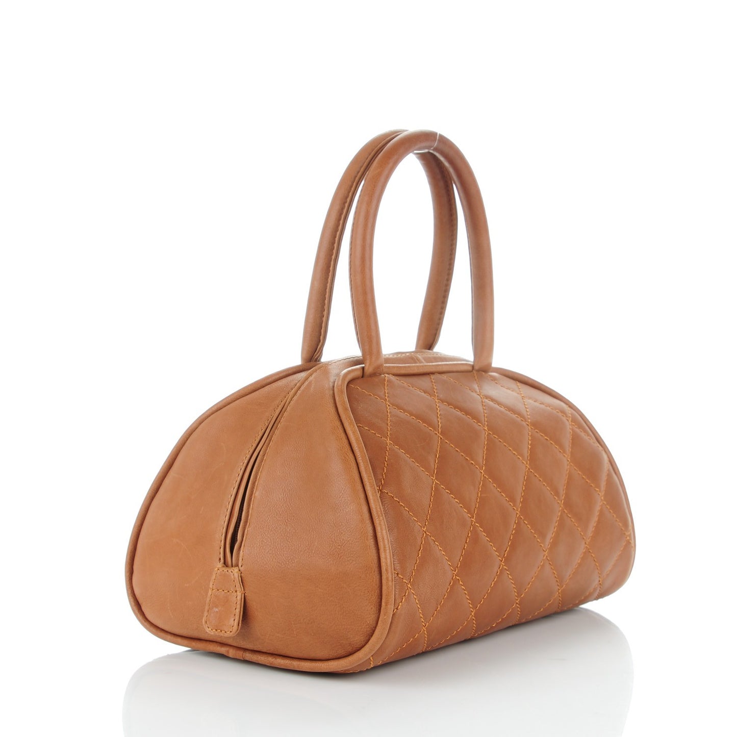 Calfskin Quilted Small Bowler Brown