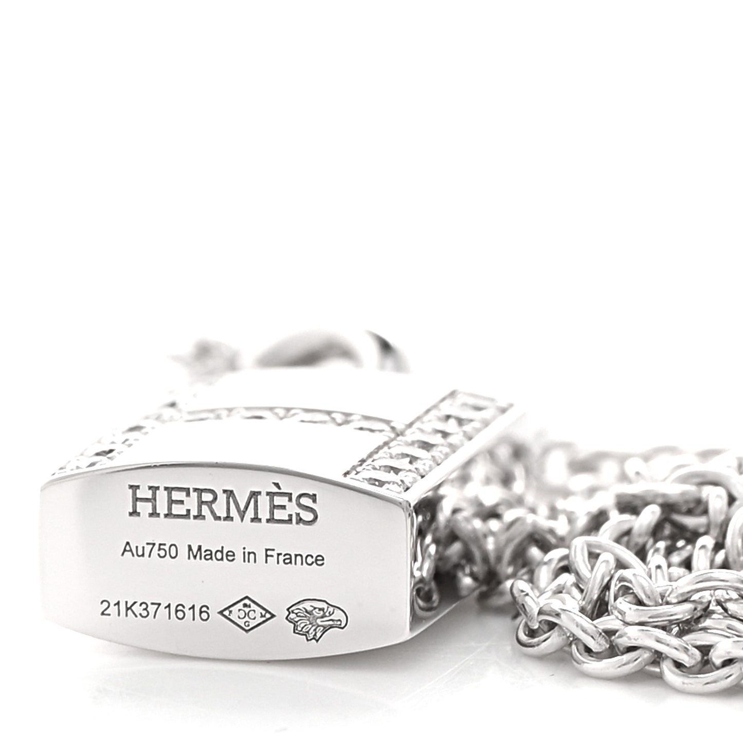 18K White Gold Diamond Amulettes Cadenas Pendant Necklace