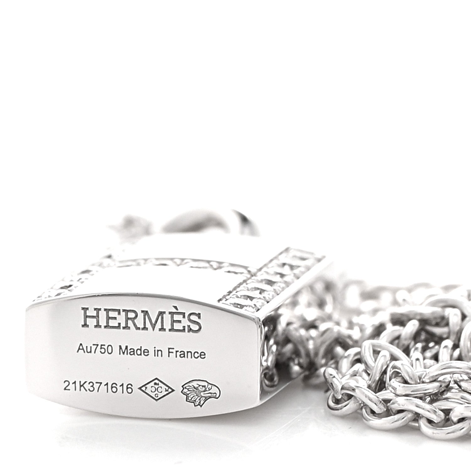 Hermes 18K White Gold Diamond Amulettes Cadenas Pendant Necklace 5 of 6
