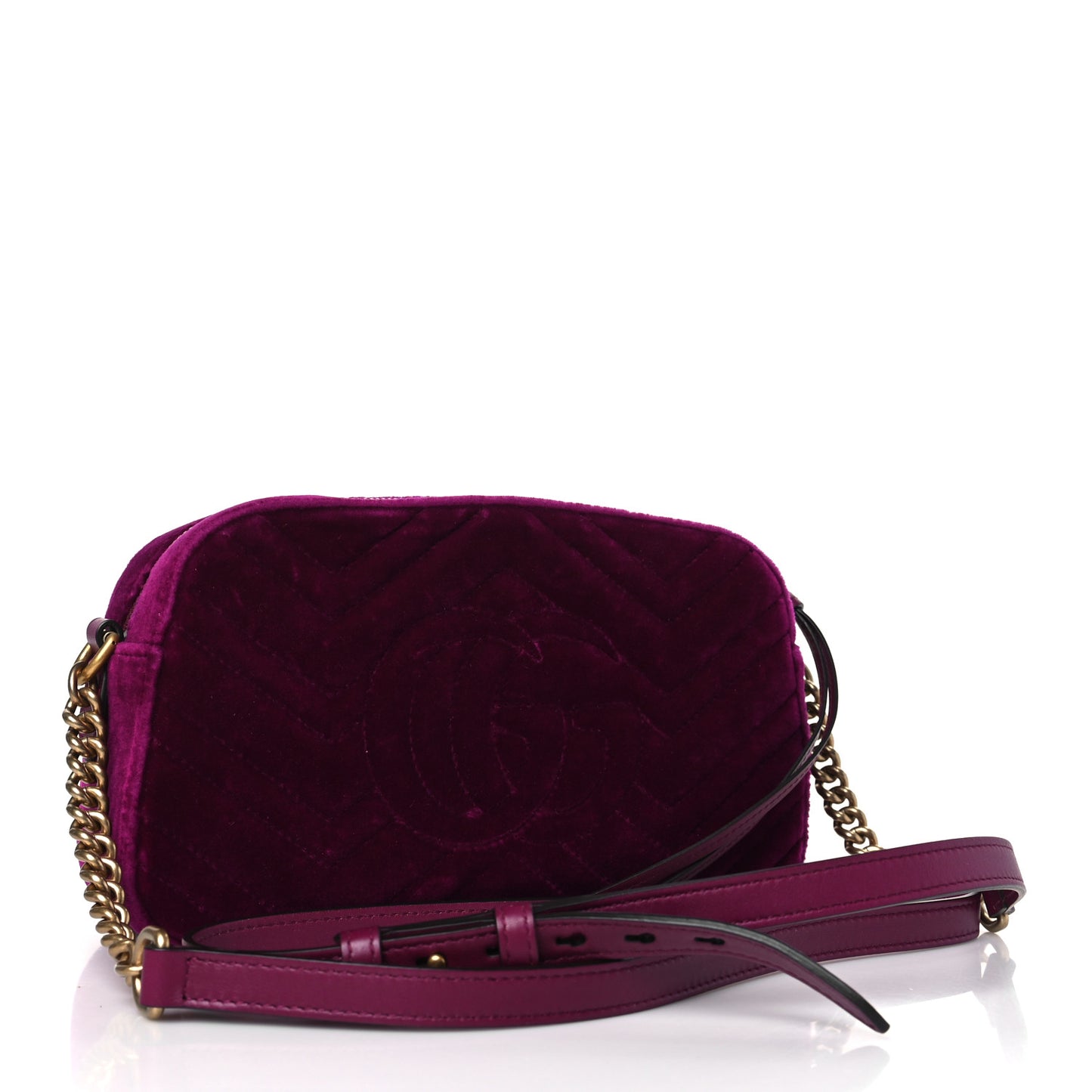 Velvet Matelasse Small GG Marmont Chain Shoulder Bag Fuchsia Violet Cyclamen