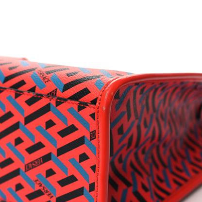 Versace Coated Canvas Calfskin La Greca Signature Tote Bag Blue Red 11 of 11