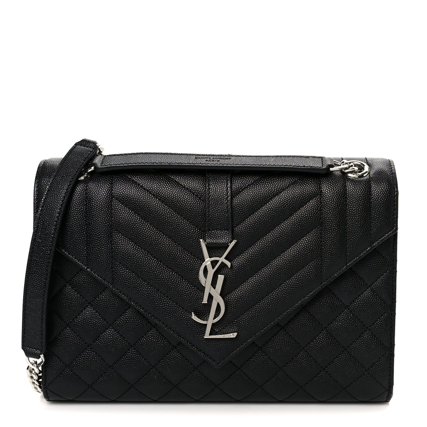 Saint Laurent Grain De Poudre Textured Mixed Matelasse Triquilt Medium Monogram Satchel Black 1 of 11