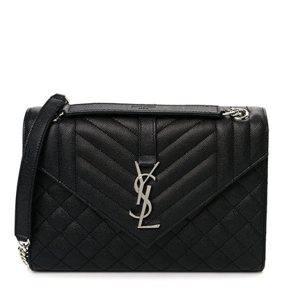 Saint Laurent Grain De Poudre Textured Mixed Matelasse Triquilt Medium Monogram Satchel Black 1 of 11