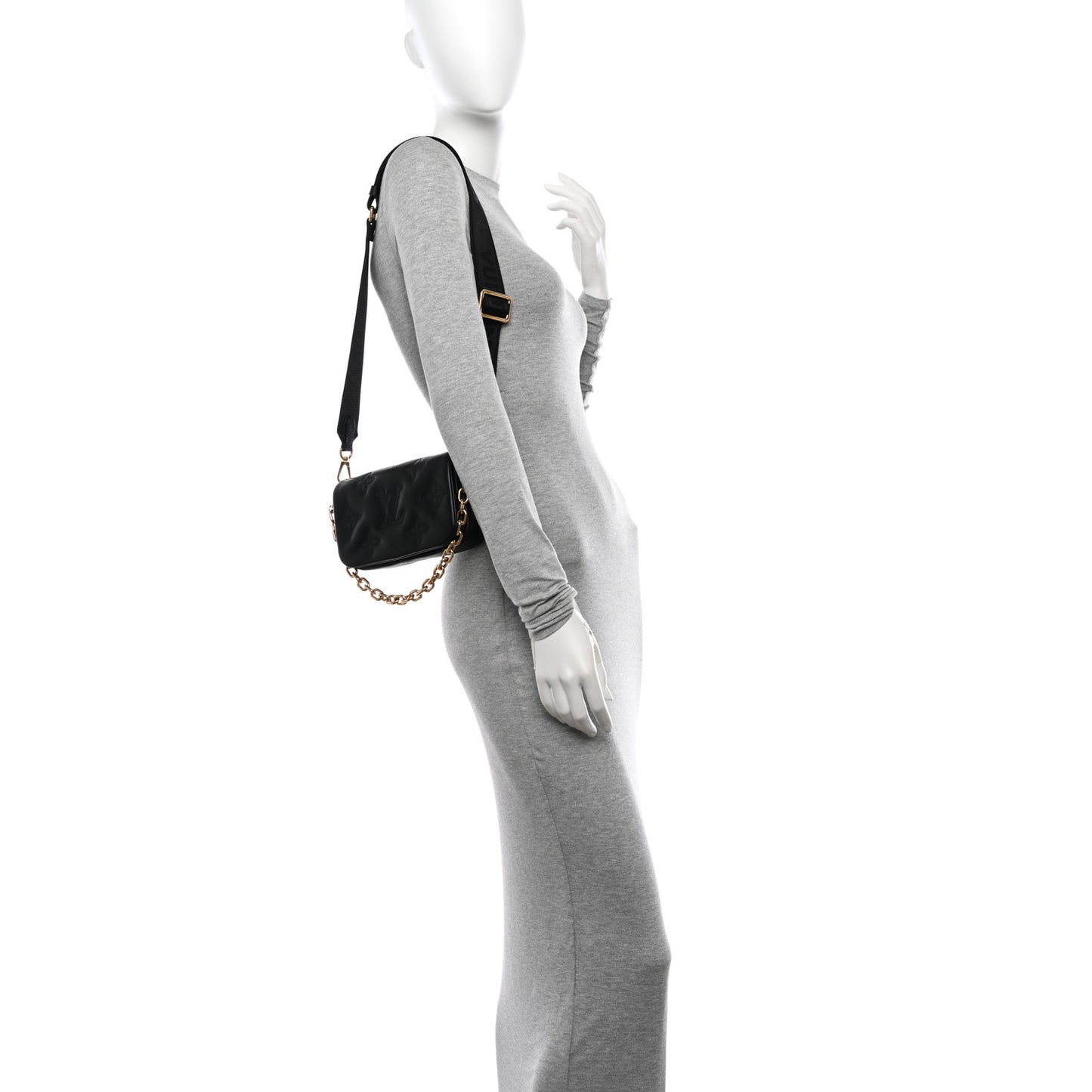 Calfskin Bubblegram Wallet On Strap Black