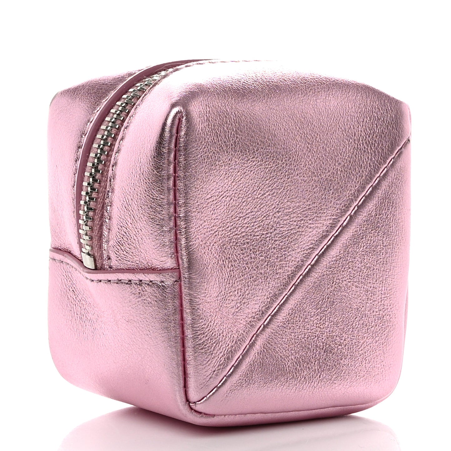 Crinkled Lame Calfskin Jaime Cube Charm Keychain Violet