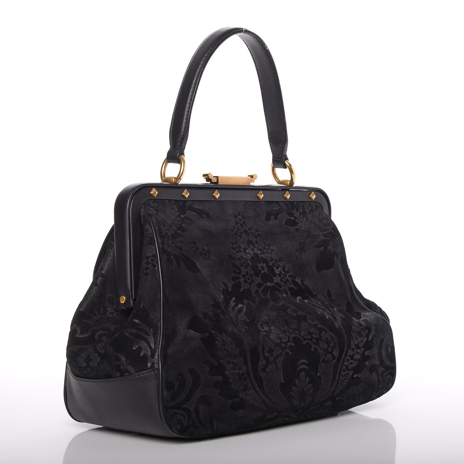 Gucci Nubuck Brocade Medium Lady Stirrup Top Handle Black 3 of 11