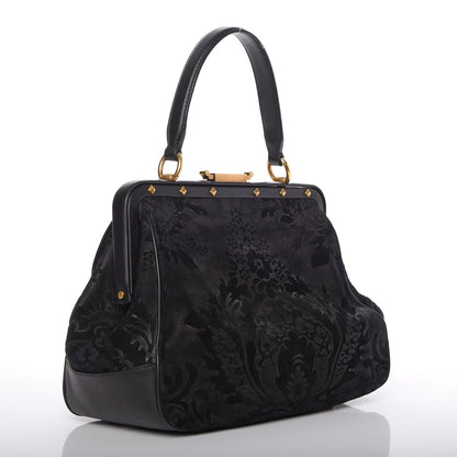 Gucci Nubuck Brocade Medium Lady Stirrup Top Handle Black 3 of 11
