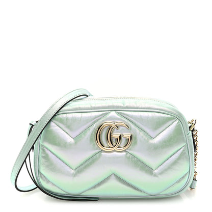 Gucci Iridescent Nappa Chevron Matelasse Small GG Marmont Chain Shoulder Bag Iridescent Salvy Green 1 of 9