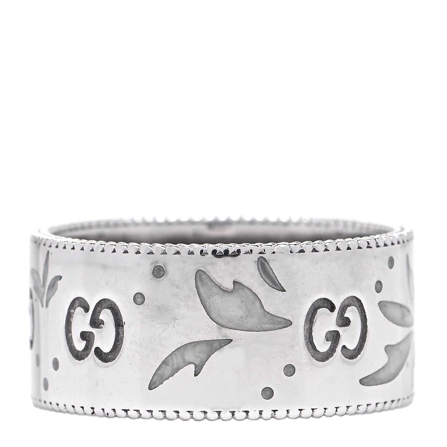 Gucci 18K White Gold Enamel Icon Blooms Wide Ring 54 7 1 of 5