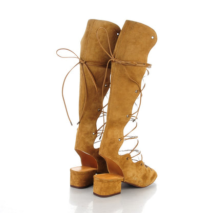 Saint Laurent Suede Babies Knee High Gladiator Sandals Tan 4 of 7