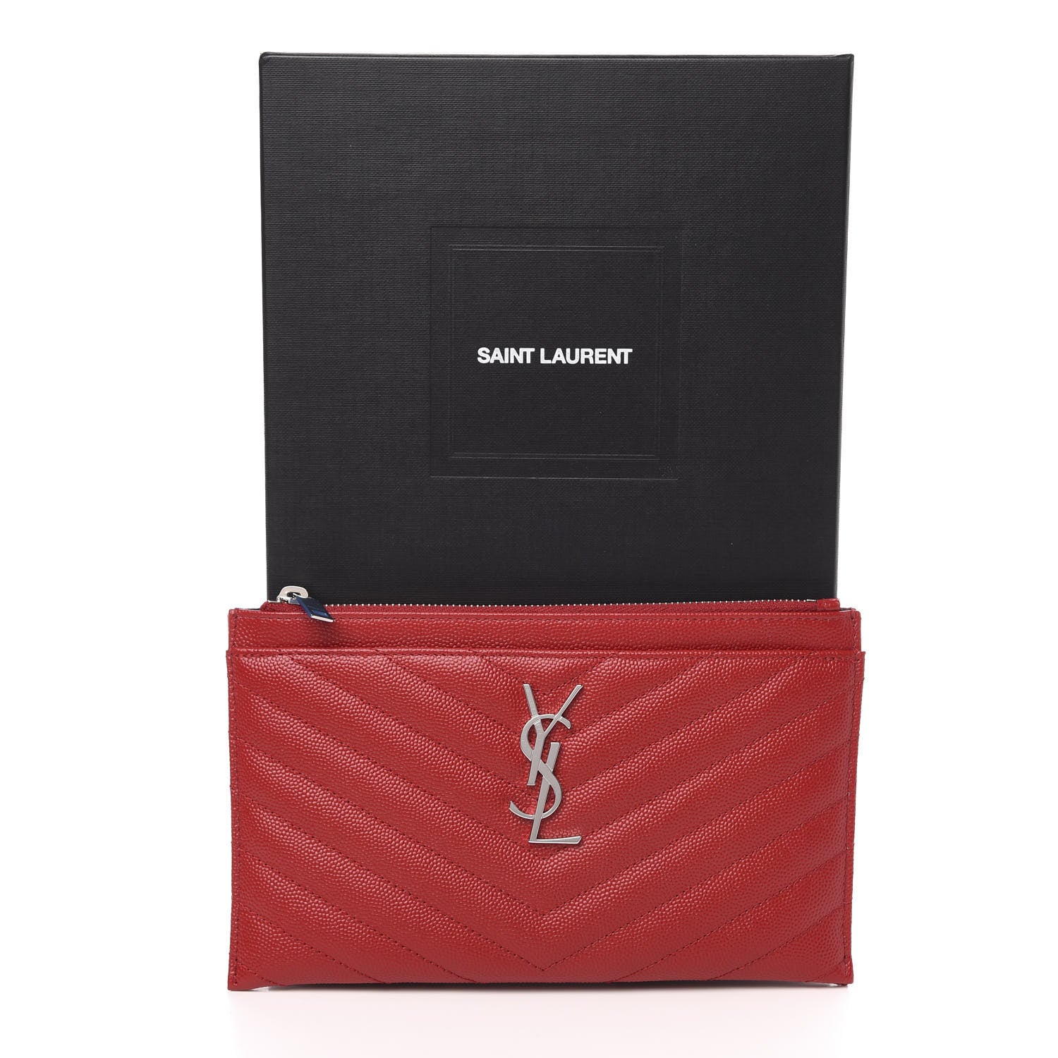 Saint Laurent Grain De Poudre Chevron Monogram Bill Pouch Rouge Eros 8 of 8