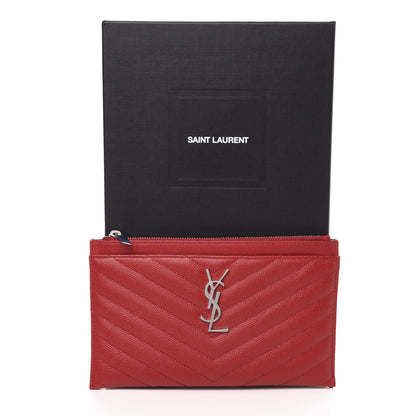 Saint Laurent Grain De Poudre Chevron Monogram Bill Pouch Rouge Eros 8 of 8