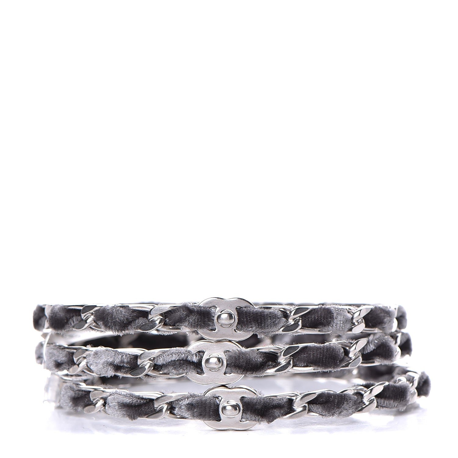 Chanel Velvet Chain CC Bangles Set of 3 Silver M 1 of 5