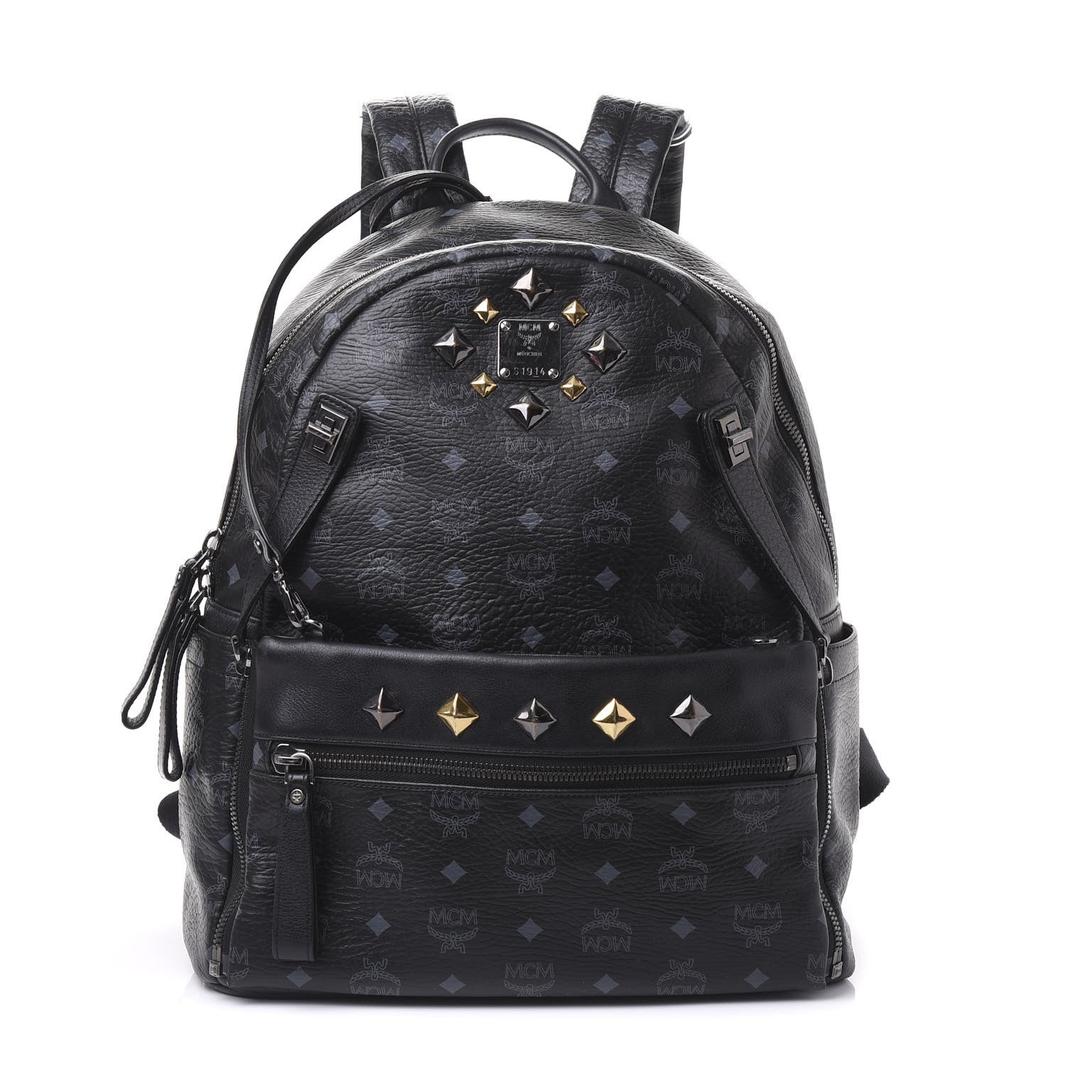 MCM Visetos Medium Studded Dual Stark Backpack Black 1 of 8