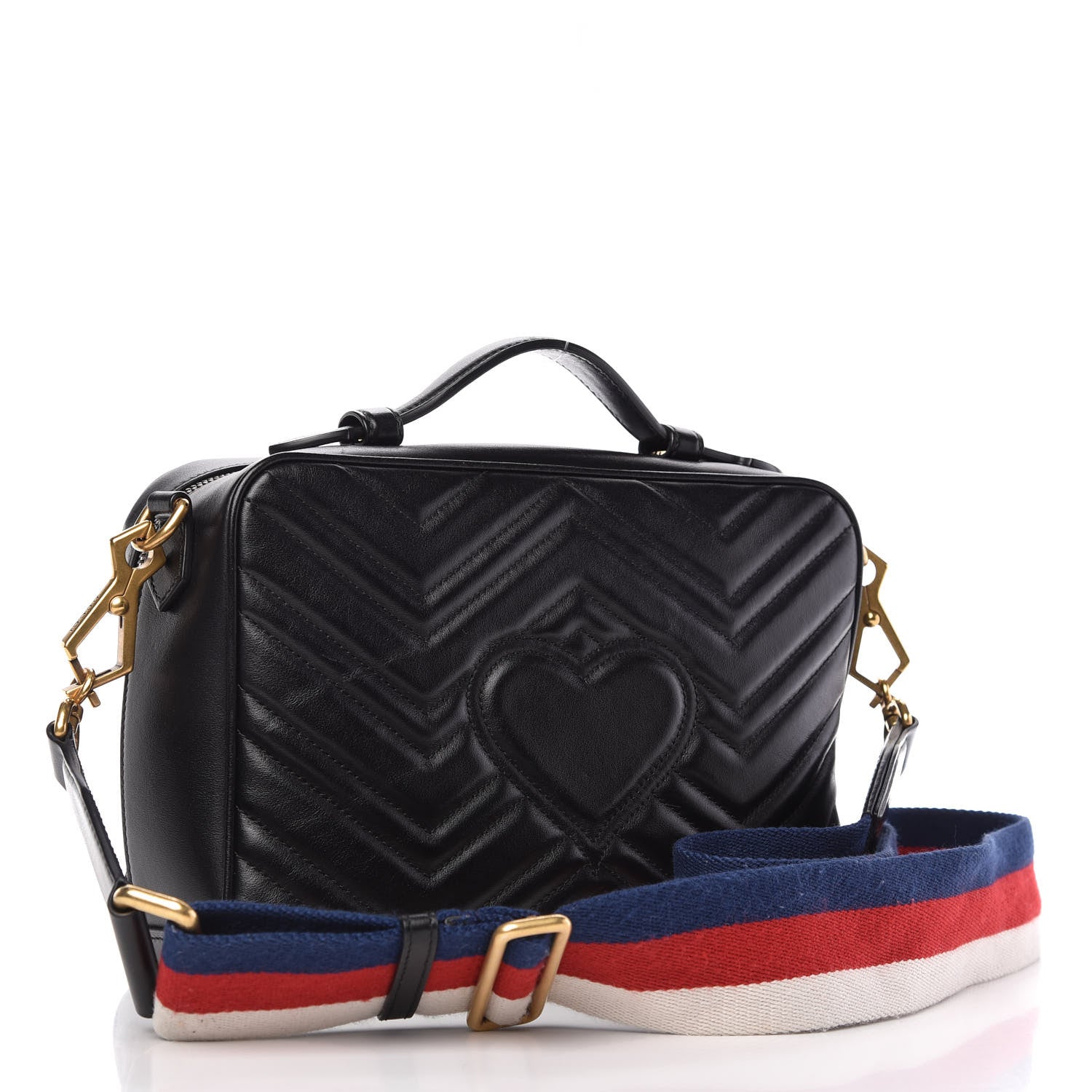 Gucci Calfskin Matelasse Sylvie Web Small GG Marmont Top Handle Shoulder Bag Black 3 of 11