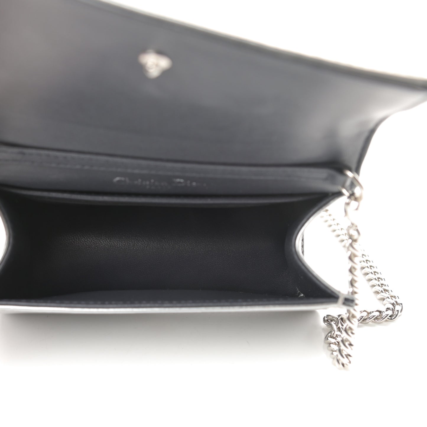 Metallic Patent Micro-Cannage Baby Diorama Flap Bag Silver