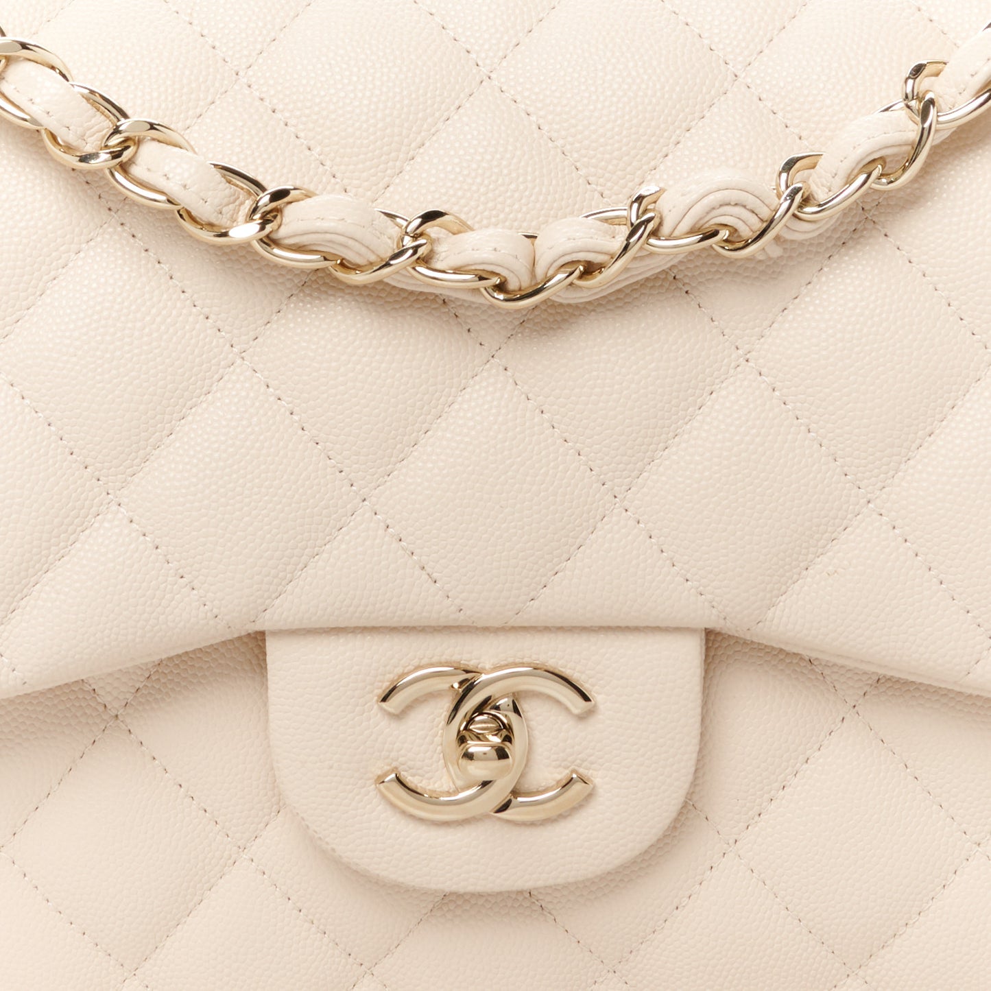 Caviar Quilted Jumbo Double Flap Light Beige