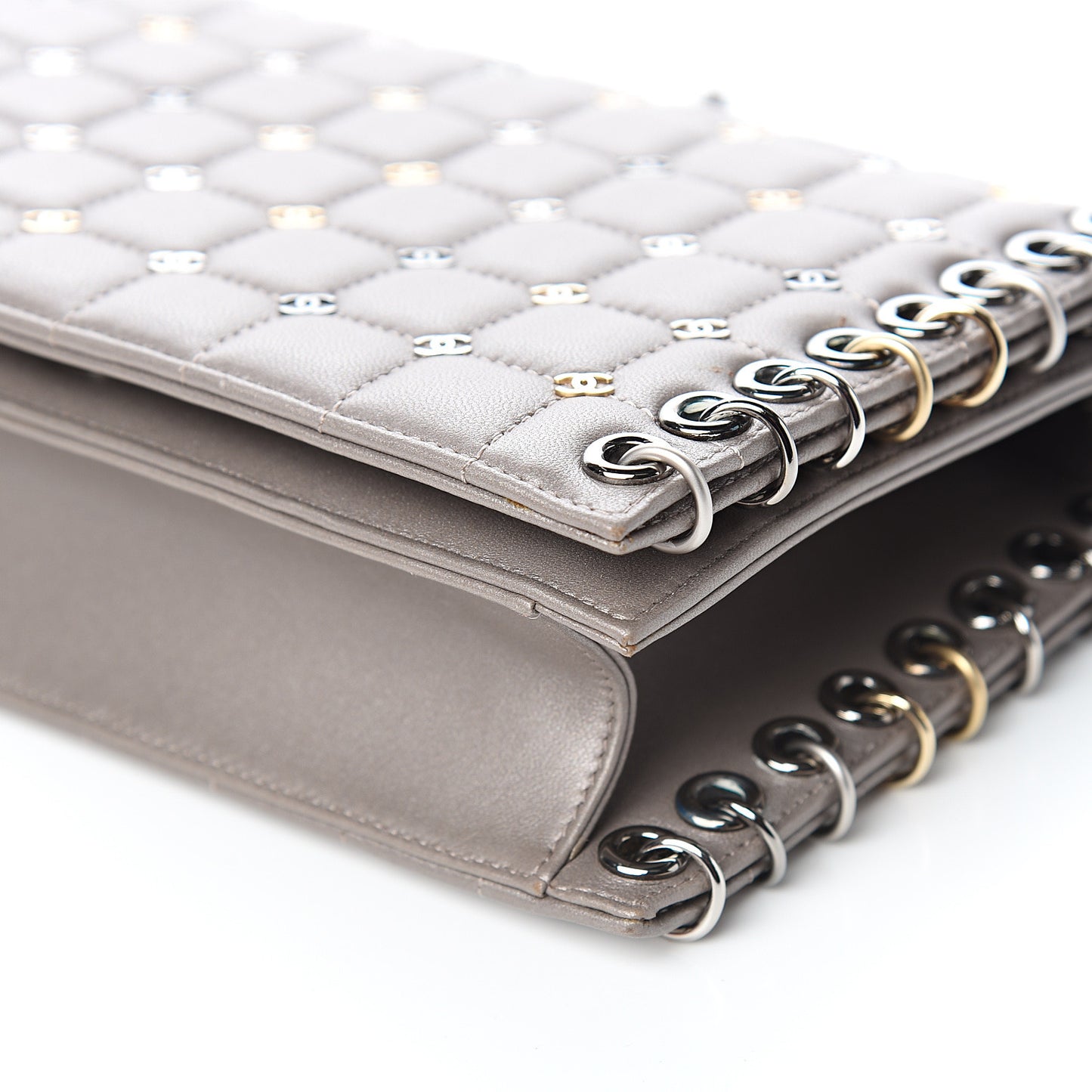 Lambskin Square Quilted CC Flap Grey