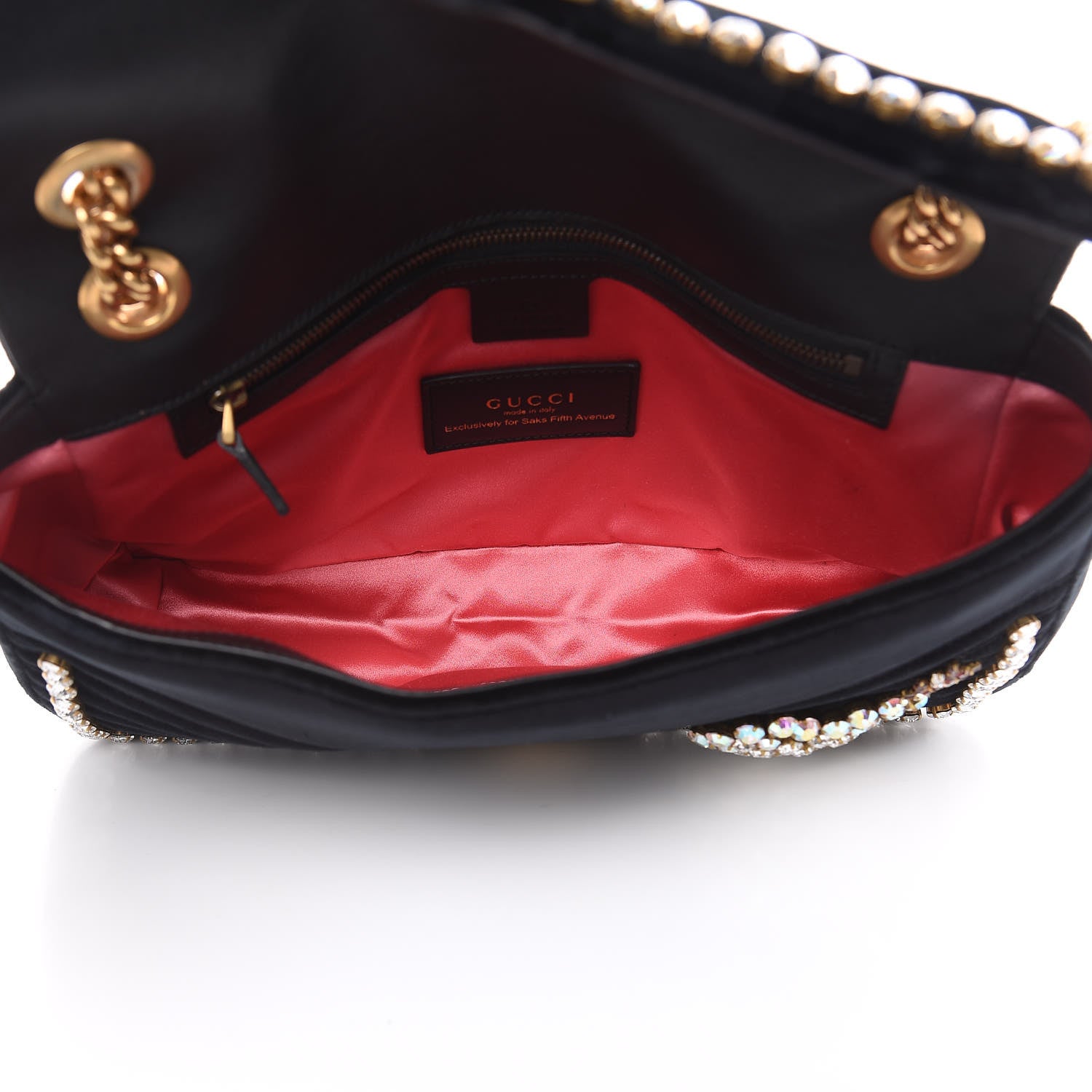 Gucci Velvet Matelasse Crystal Medium GG Marmont Shoulder Bag Black 5 of 11