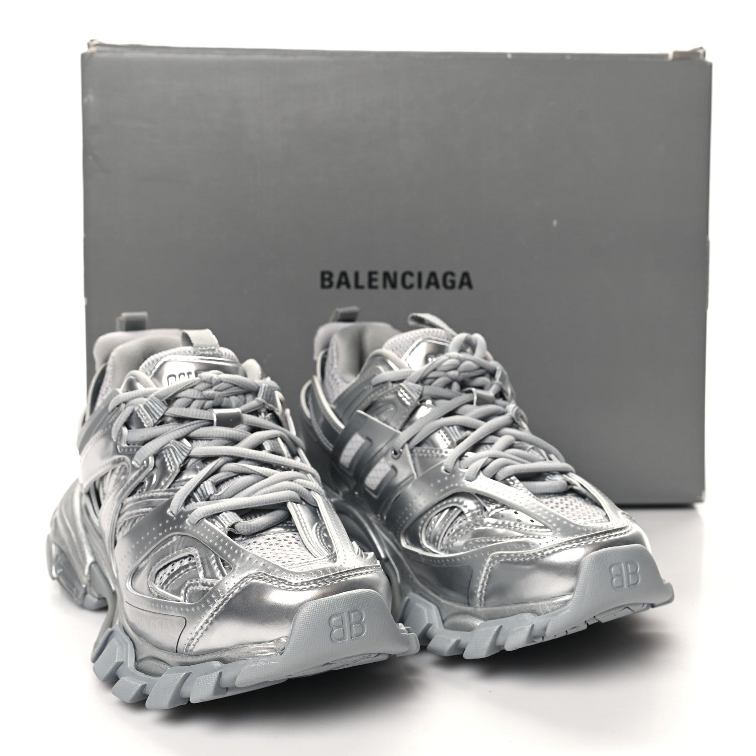 Balenciaga Metallic Calfskin Mesh Nylon Womens Track Sneakers 36 Silver 8 of 8
