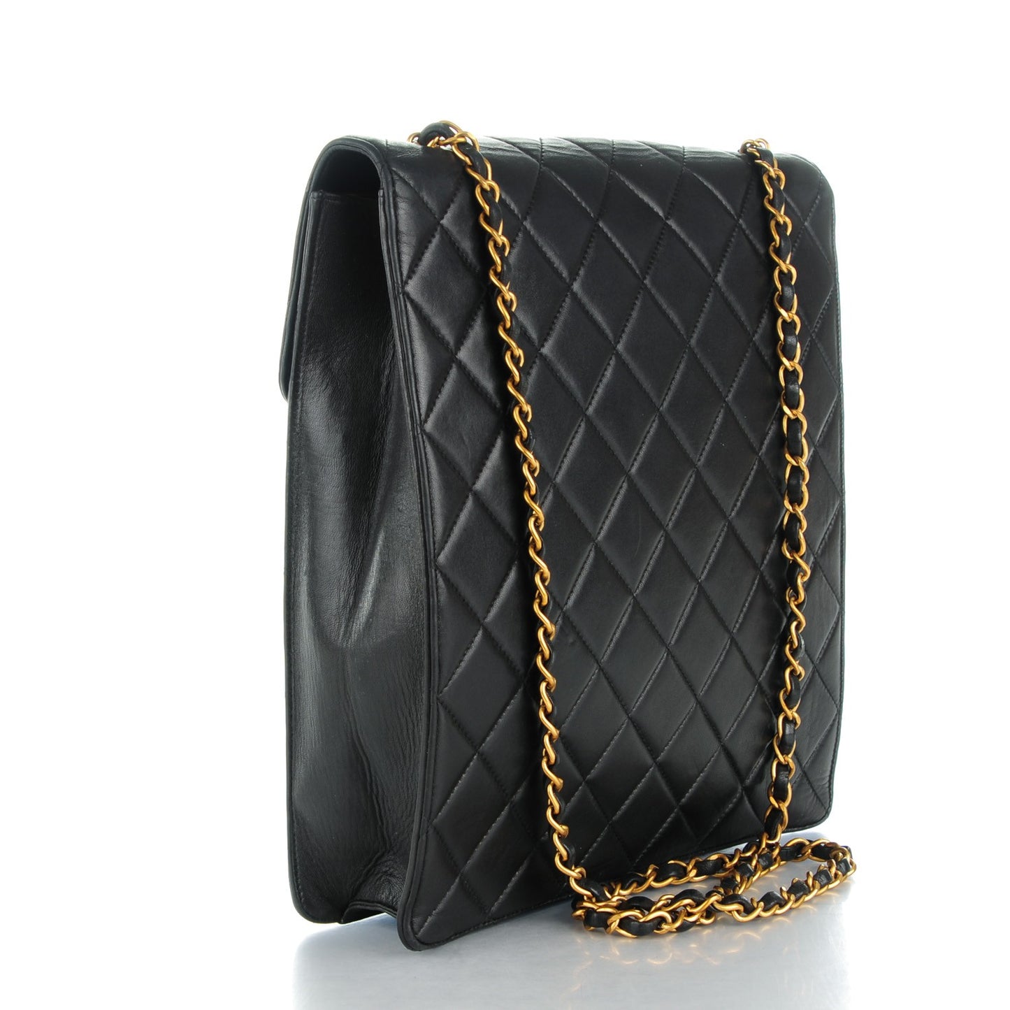 Quilted Lambskin Flap Shoulder Bag Black