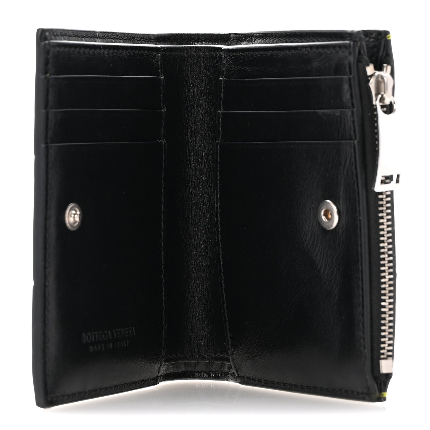 Metallic Crushed Calfskin Intrecciato Zip Card Holder Chlorophyll