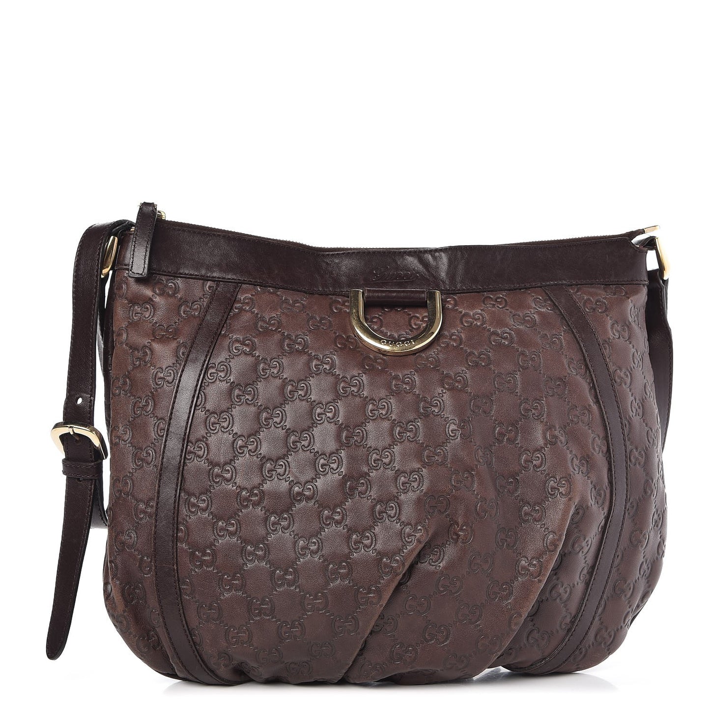 Guccissima Large D Ring Messenger Dark Brown
