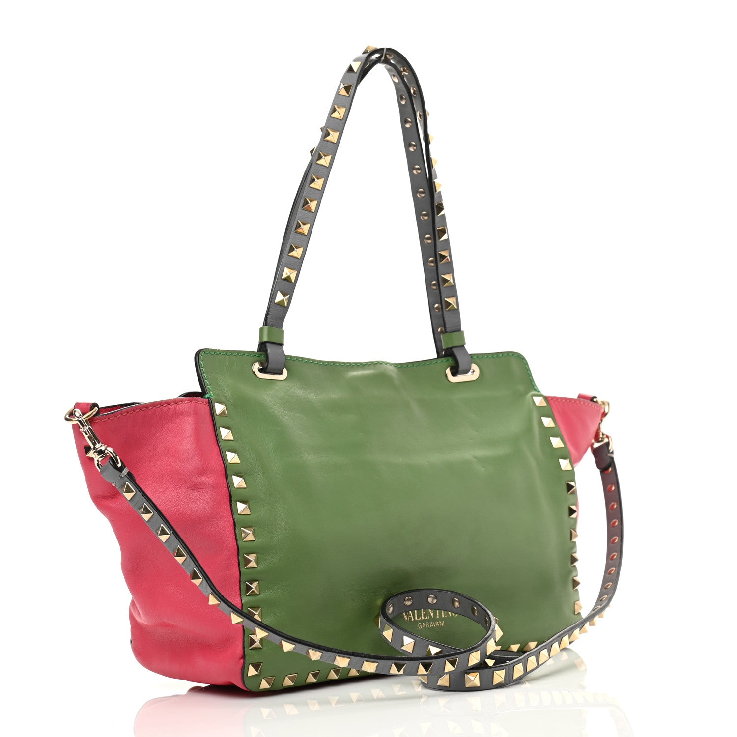 Valentino Garavani Vitello Colorblock Small Rockstud Tote Deep Rose Clover Grey Scarlet 3 of 16