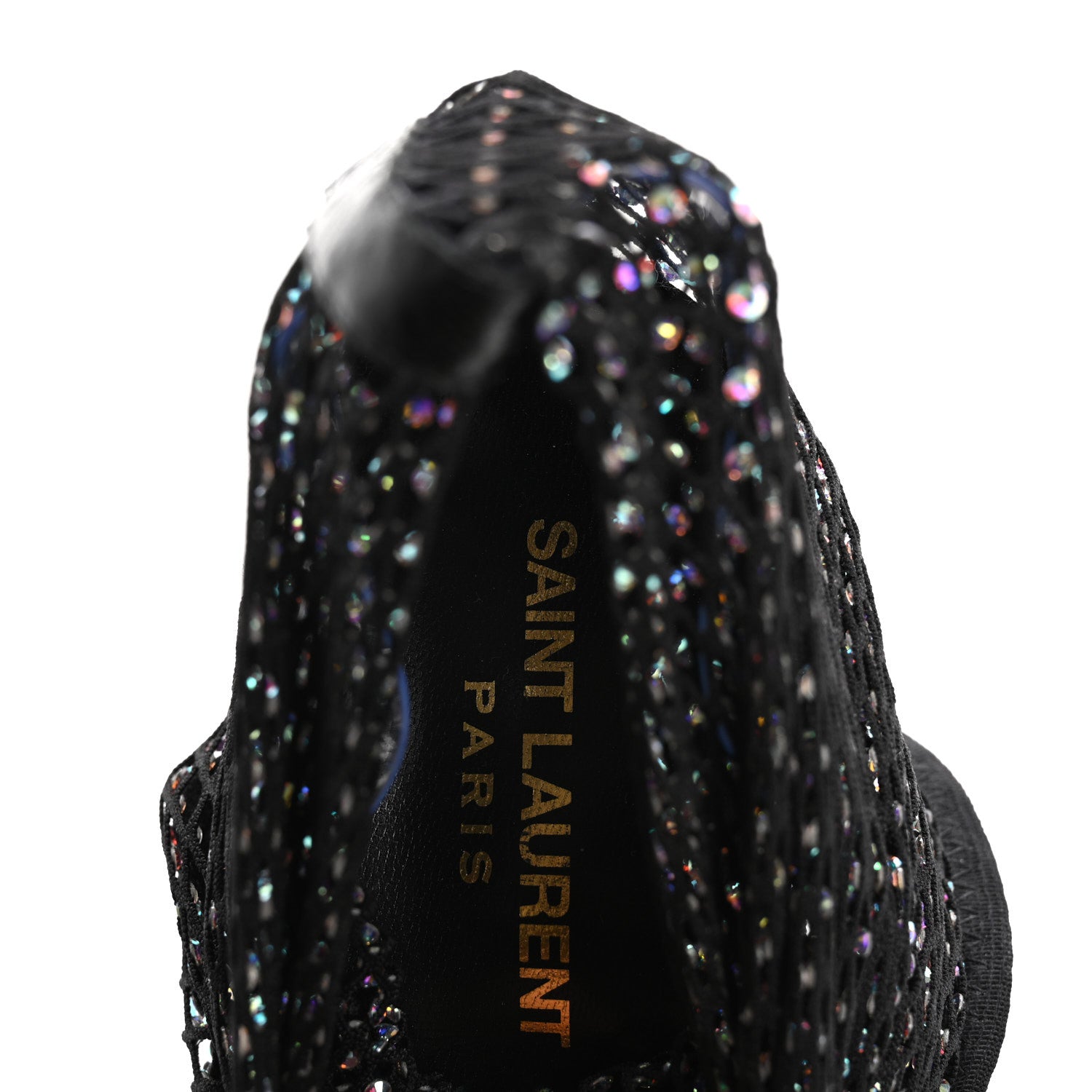 Saint Laurent Mesh Crystal 68 Knee High Boots 41 Black 6 of 9