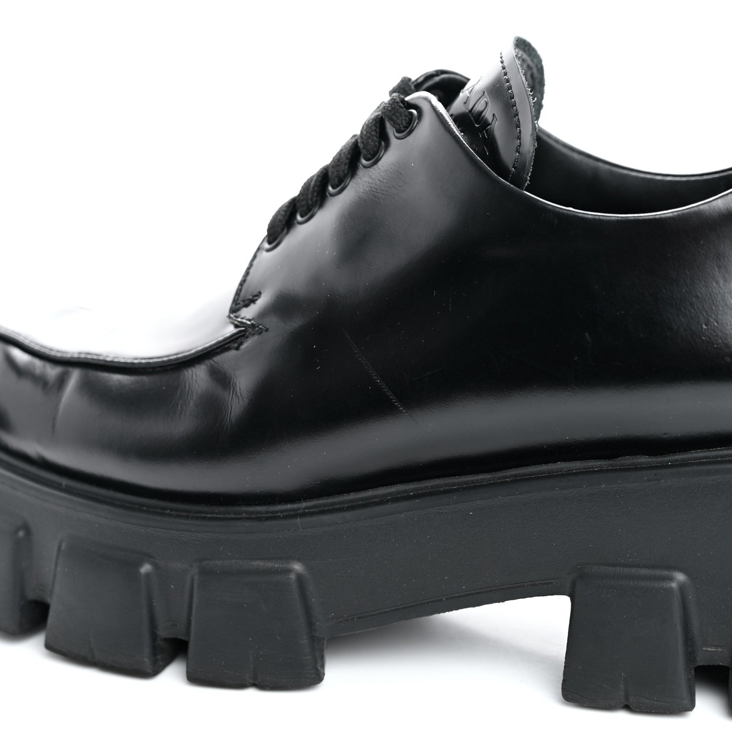 Prada Spazzolato Rois Monolith 55mm Derby Loafers 37.5 Black 10 of 13