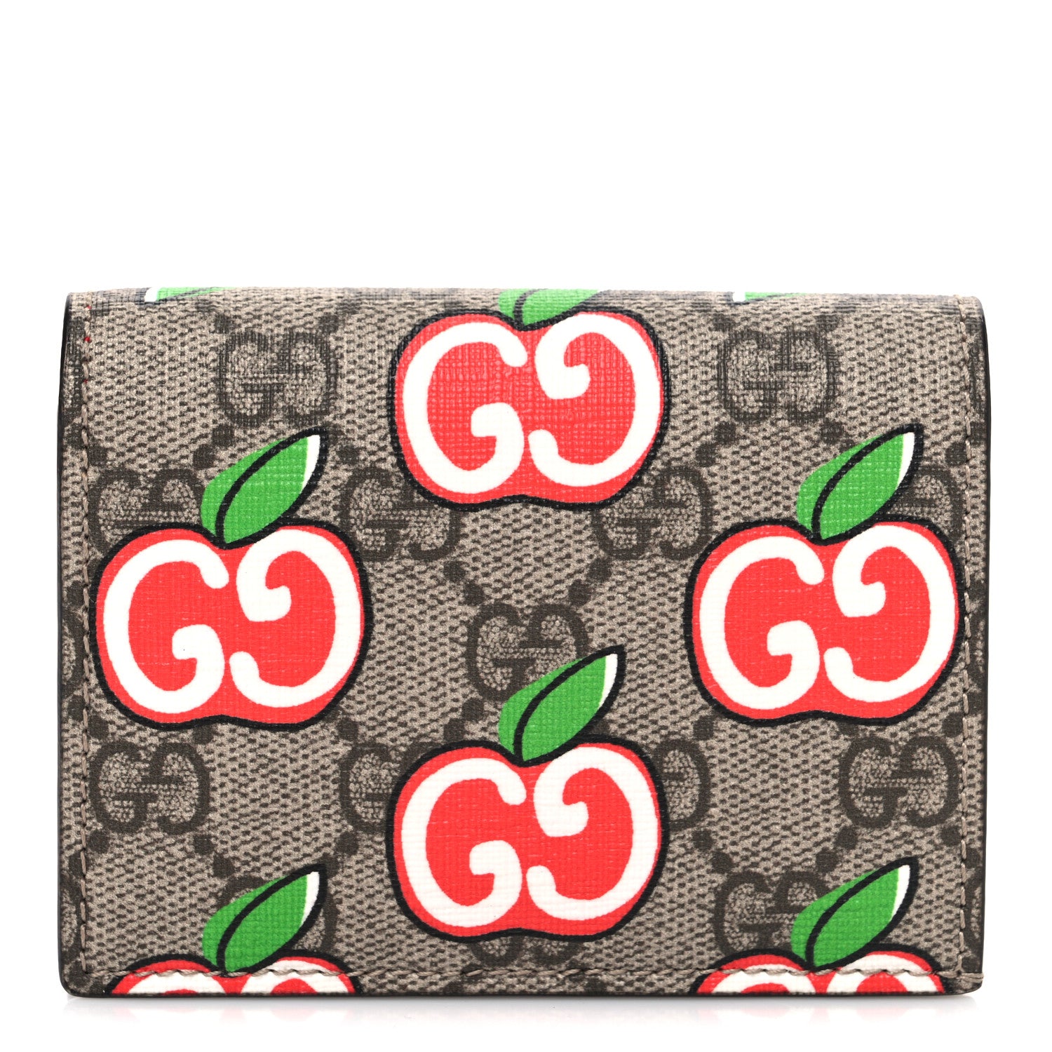 Gucci GG Supreme Monogram Apple Card Case Wallet Beige Multicolor Lobster Red 1 of 7