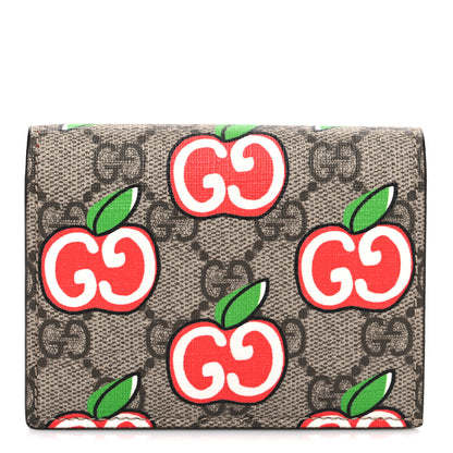 Gucci GG Supreme Monogram Apple Card Case Wallet Beige Multicolor Lobster Red 1 of 7