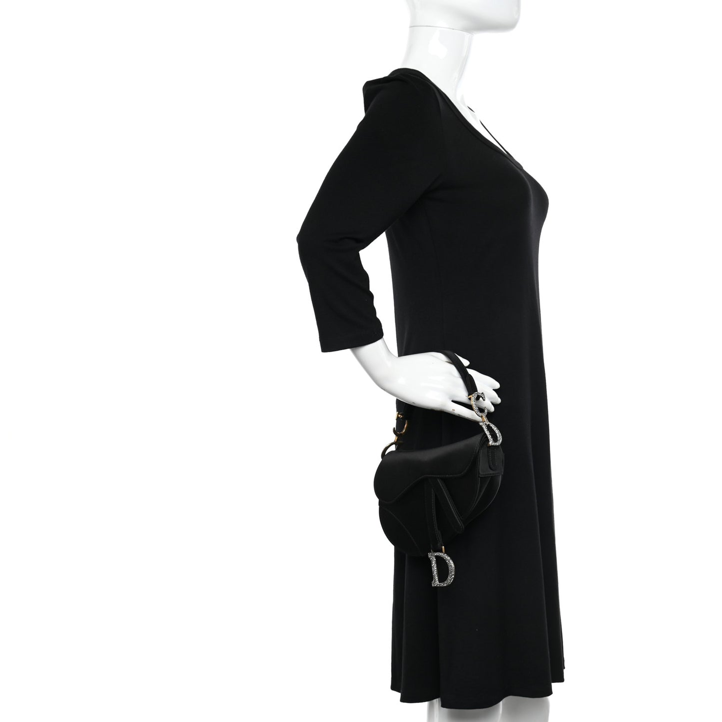Satin Crystal Mini Saddle Bag Black