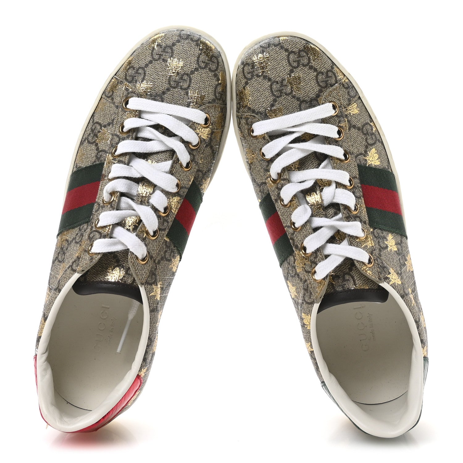 Gucci GG Supreme Monogram Bees Ayers Web Womens Ace Sneakers 36.5 Beige Oro Green Red 2 of 8