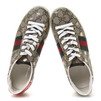 Gucci GG Supreme Monogram Bees Ayers Web Womens Ace Sneakers 36.5 Beige Oro Green Red 2 of 8