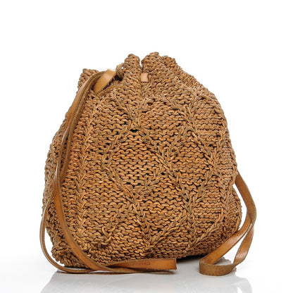 Chanel Calfskin Woven Drawstring Bag Brown 3 of 9