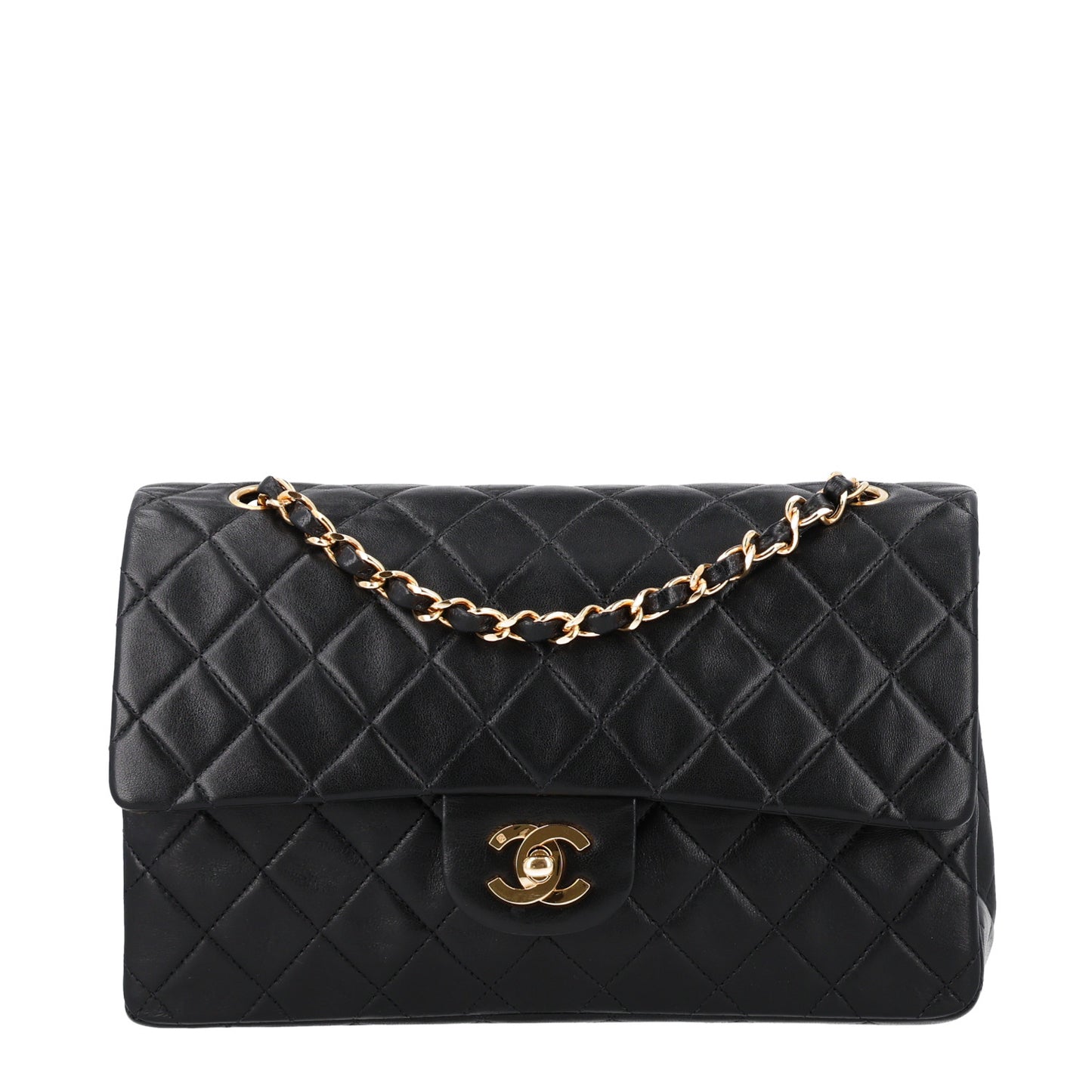 Lambskin Quilted Medium Double Flap Black