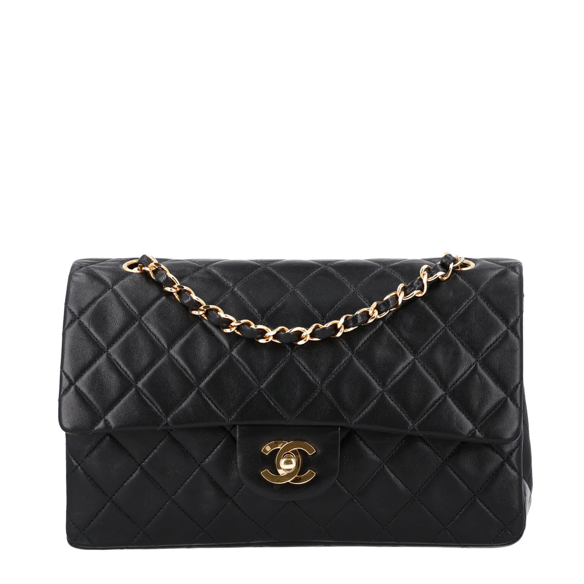 Lambskin Quilted Medium Double Flap Black