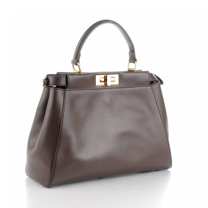 Fendi Smooth Calfskin Python Medium Peekaboo Iconic Satchel Dark Brown Ruby 3 of 10