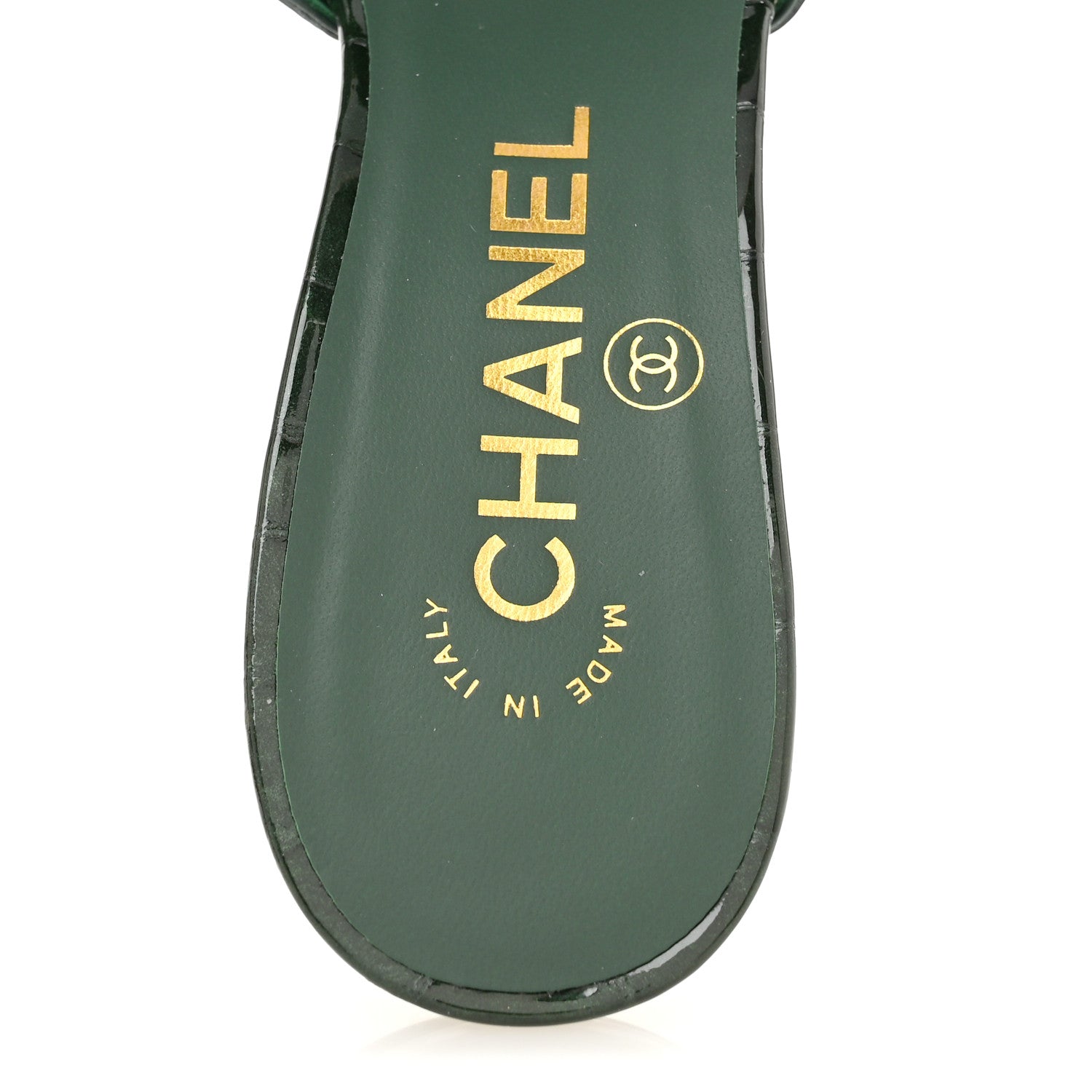 Chanel Crocodile Embossed Patent Calfskin Camelia Thong Sandals 37 Dark Green 7 of 10