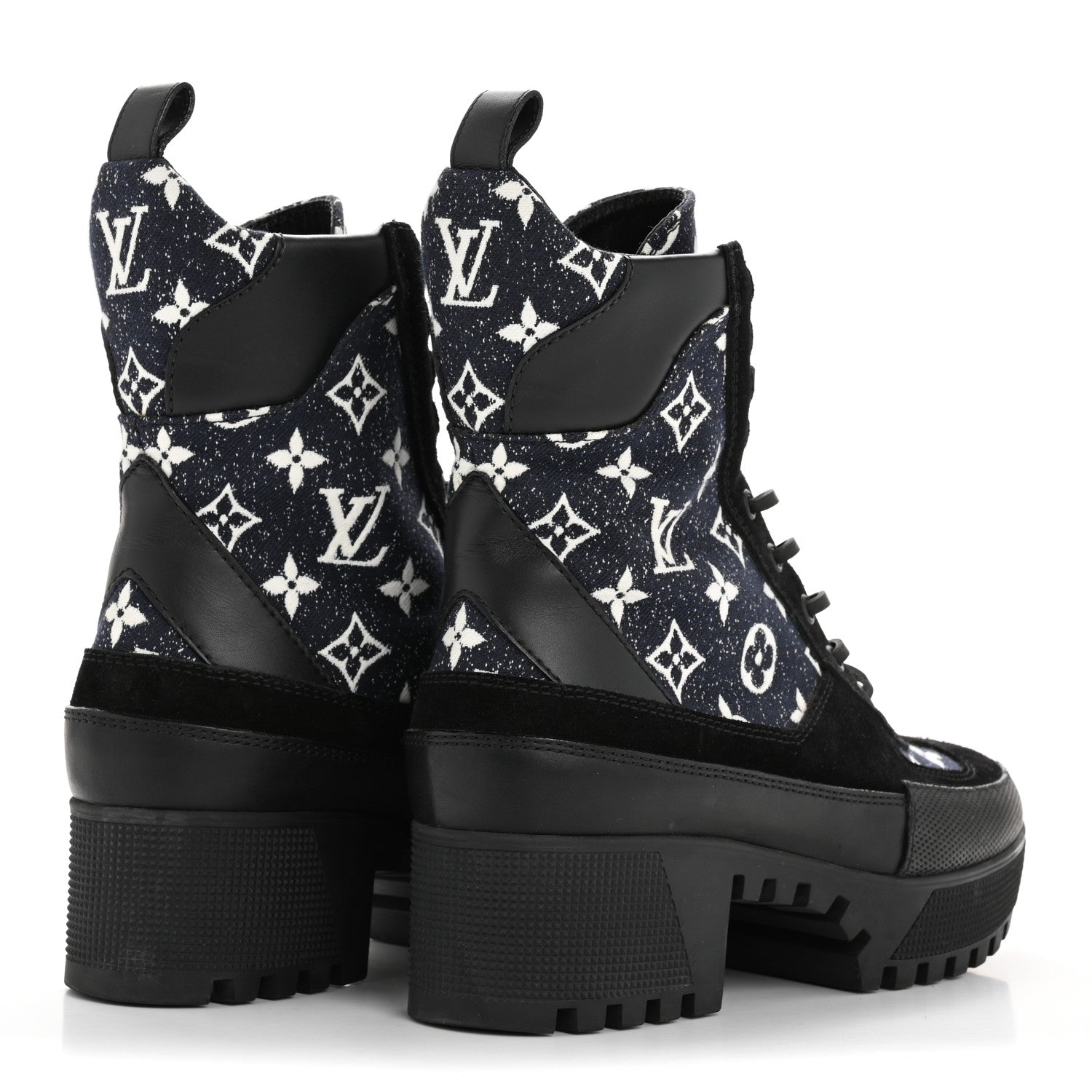 Louis Vuitton Calfskin Monogram Denim Laureate Platform Desert Boots 38.5 Navy Blue 5 of 10